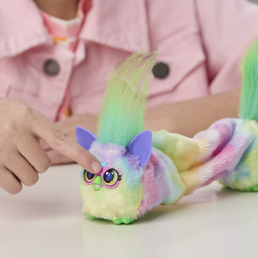 Furby DJ Furblets Can-Dee-Swirl Mini Electronic Plush Toy with Funny Stretchable Sound Effects & Music, Speaks Furbish, Pink, Blue & Purple