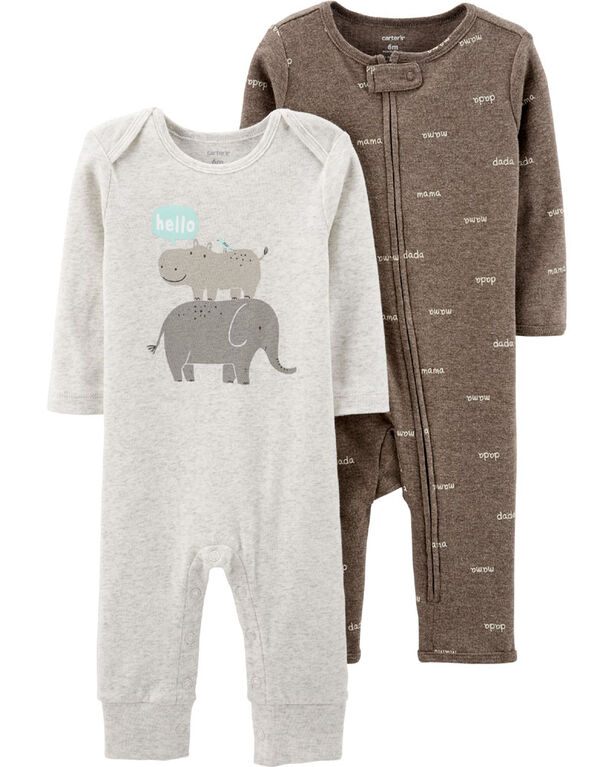 Carter's 2-Pack Jumpsuits - Brown, Newborn