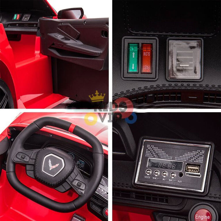 Kidsvip 12V Corvette C8 W/ Rc- Red - English Edition