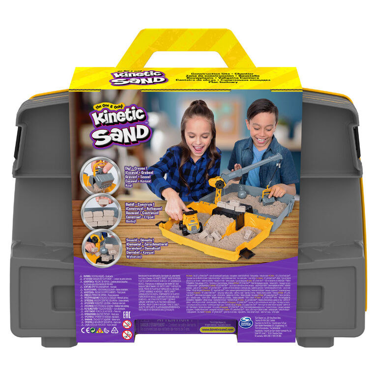 Kinetic Sand, Construction Site Folding Sandbox Playset with Vehicle and 2lbs Kinetic Sand