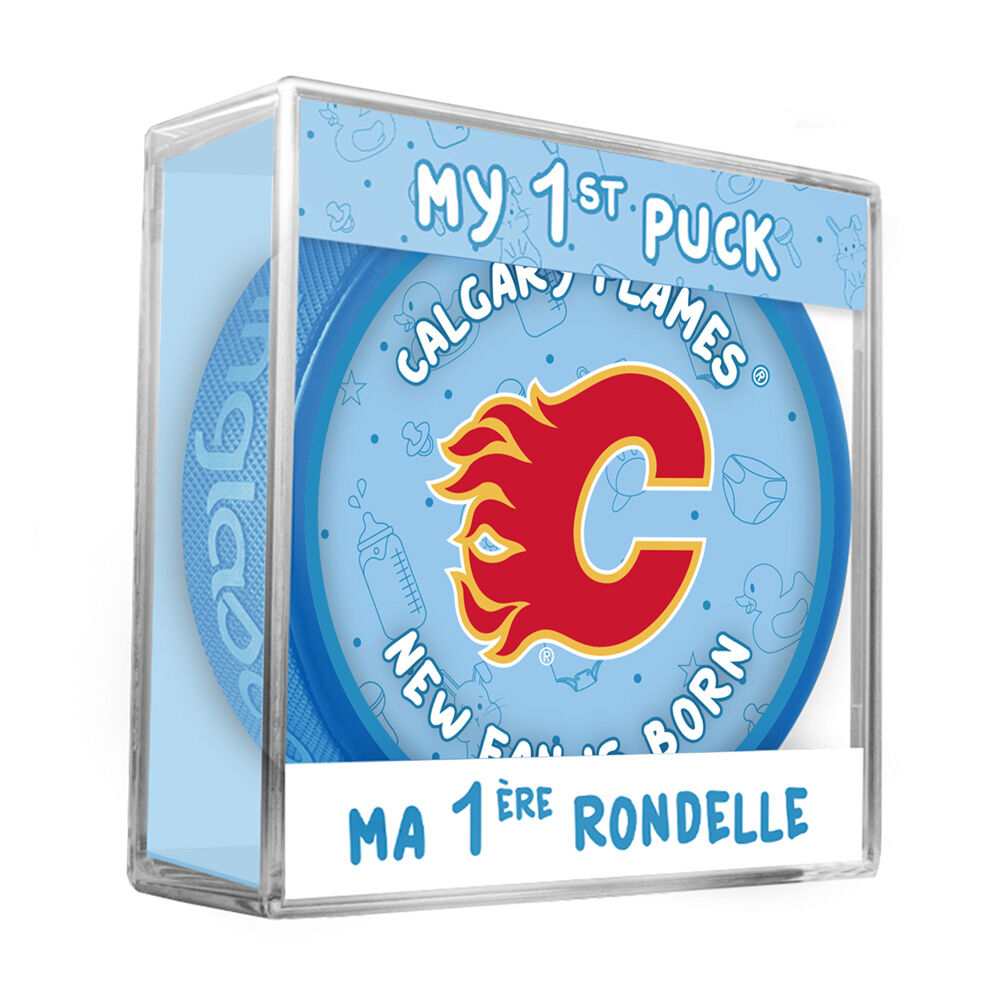 NHL Calgary Flames new fan is born logo on puck in cube