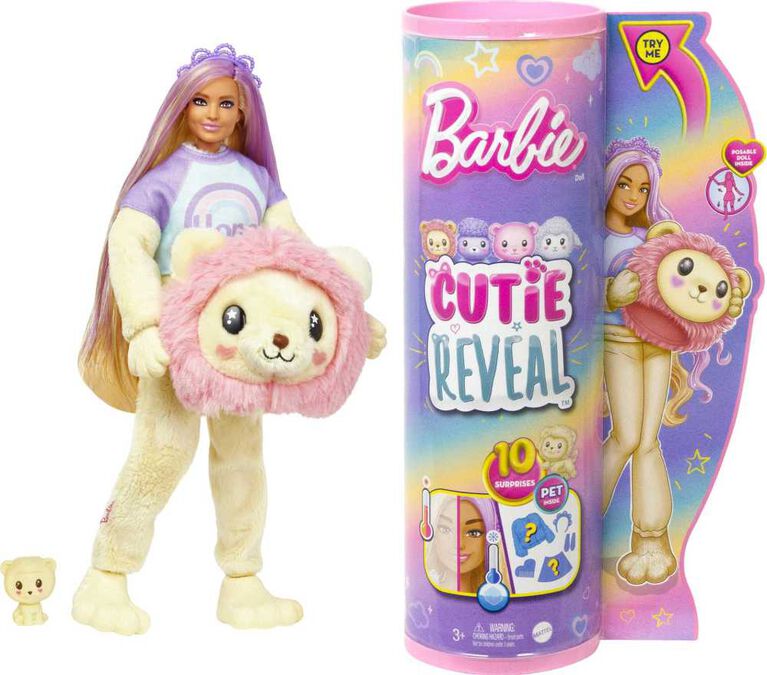 Barbie Cutie Reveal Doll and Accessories, Cozy Cute Tees Lion, "Hope" Tee, Purple-Streaked Blonde Hair, Brown Eyes