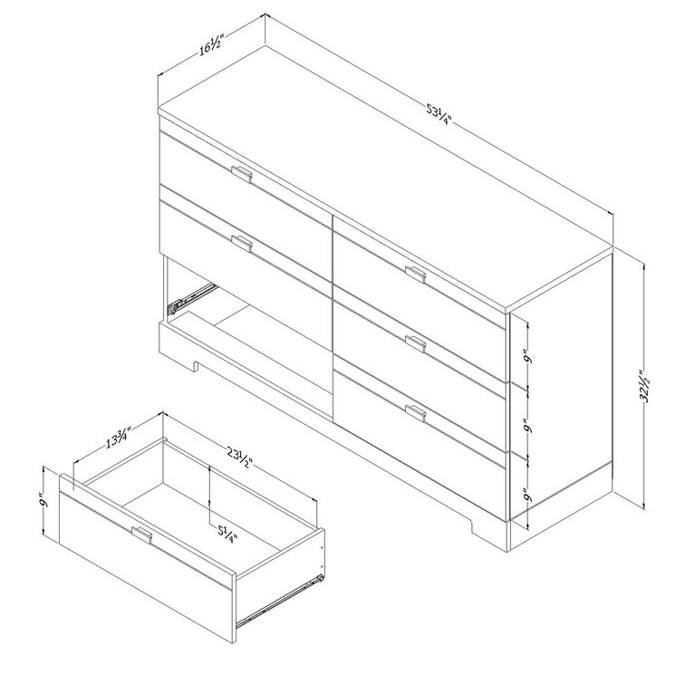 Reevo Bureau double 6 tiroirs- Blanc solide