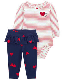 Carter's Two Piece Heart Bodysuit Pant Set Red 