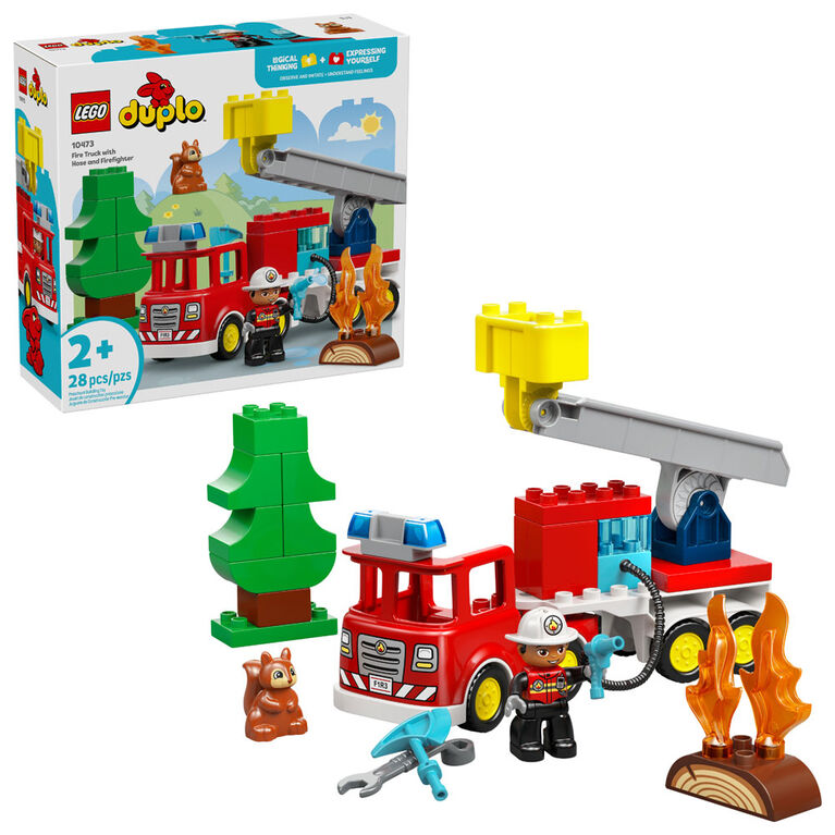 LEGO DUPLO Town Fire Truck with Hose and Firefighter Building Toy for Toddlers, Ages 2+ - 10473