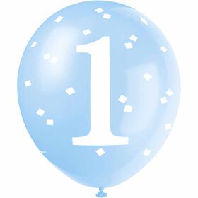 Blue Gingham 1st Bday 12" Ltx Balloons 5 pieces
