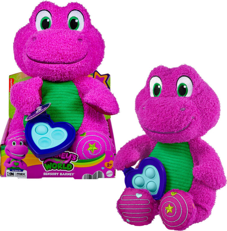 Fisher-Price Barney's World Sensory Barney Plush Toy with Fidget Activity for Toddlers
