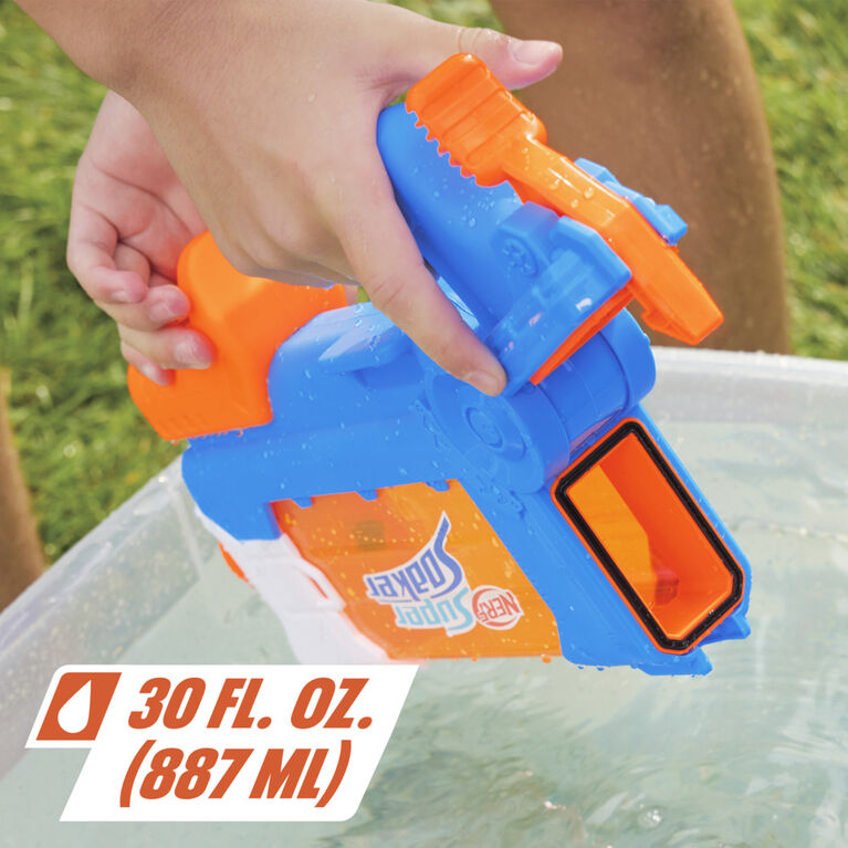 Nerf Super Soaker Flip Fill Water Blaster, 4 Spray Styles, Fast Fill, 30 Fluid Ounce Tank, Water Toys