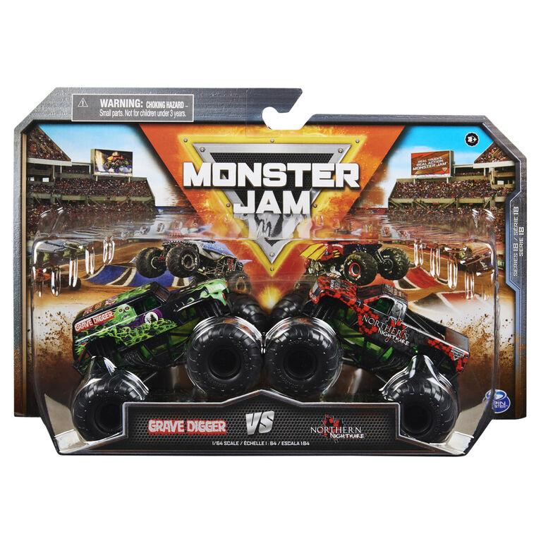 Monster Jam, Official Grave Digger Vs. Northern Nightmare Die-Cast Monster Trucks, 1:64 Scale