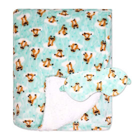 Jesse & Lulu Lounge Blanket with Sleep Mask: Aqua Sloth