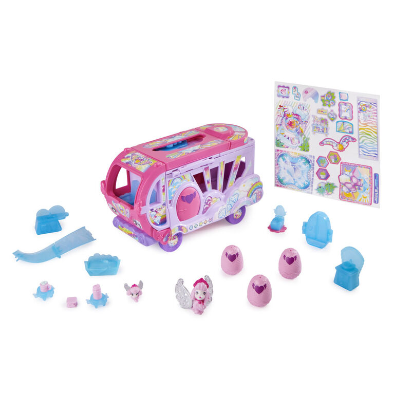 Hatchimals CollEGGtibles, Camping-car transformable Rainbow-cation avec 6 personnages exclusifs, 10 accessoires