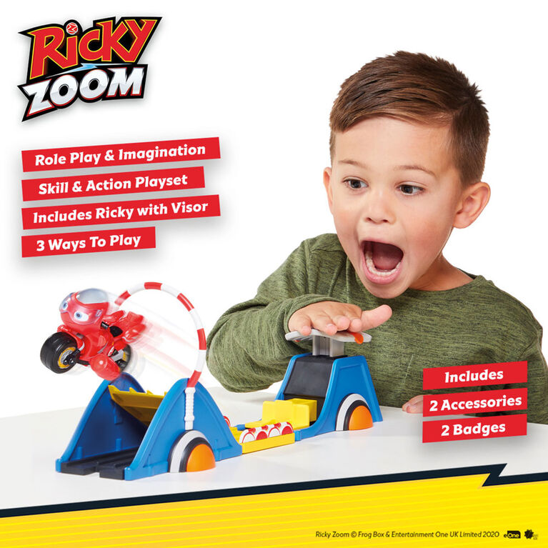 Ricky Zoom Speed & Stunt Playset featuring Ricky with 2 Rescue Accessories - Free Standing Toy Bike and Stunt Playset for Preschool Play - R Exclusive