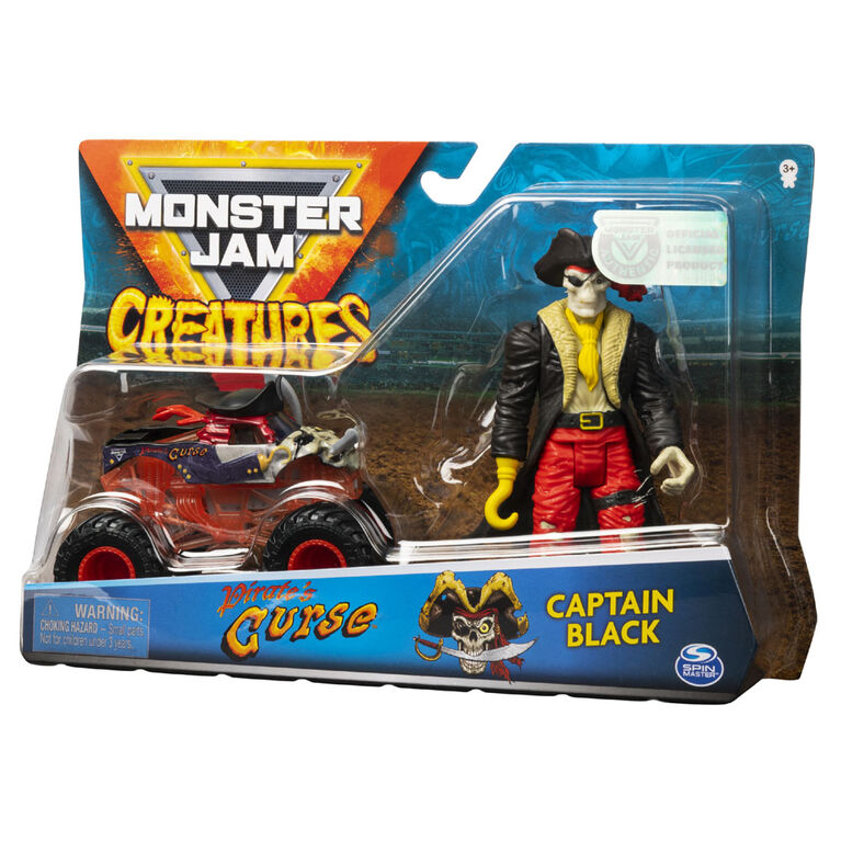 Monster Jam, Official Pirate's Curse 1:64 Scale Monster Truck and 5-Inch Captain Black Creatures Action Figure Set