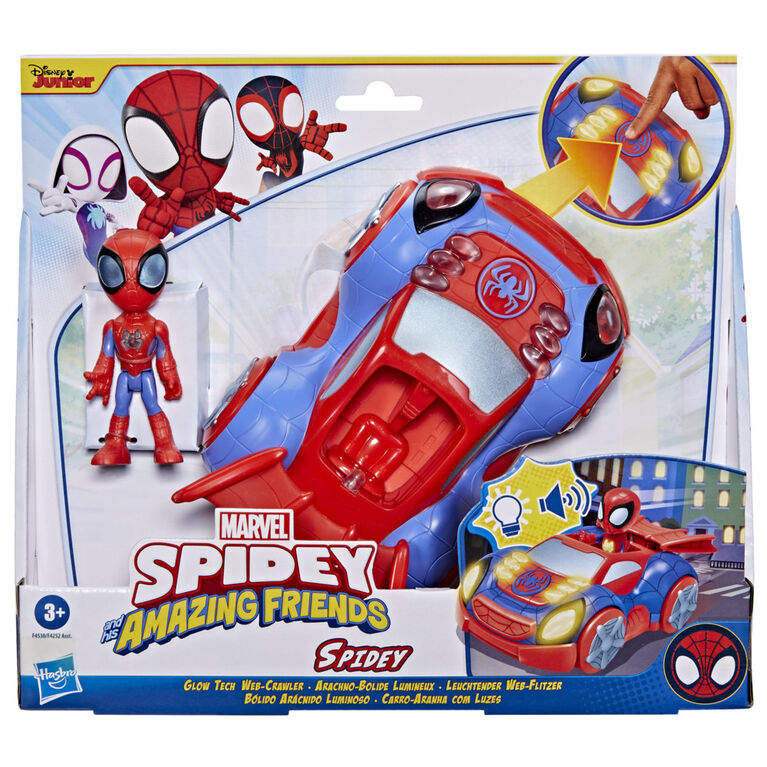Marvel Spidey and His Amazing Friends Glow Tech Web-Crawler Vehicle, Preschool Toy with Lights, Sounds