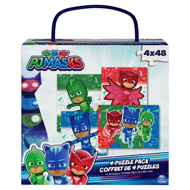 PJ Masks, Coffret de 4 puzzles de 48 pièces faciles à assembler, dessin animé Disney Junior, Catboy, Owlette, Gekko