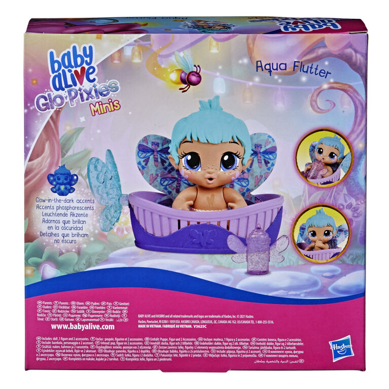 Baby Alive mini-poup&eacute;e GloPixies Aqua Flutter, poup&eacute;e de f&eacute;e phosphorescente