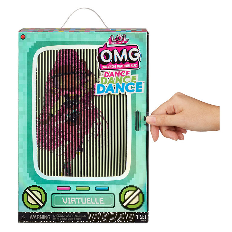 Poupée-mannequin Virtuelle LOL Surprise OMG Dance Dance Dance avec 15 surprises incluant une lampe à lumière noire magique, des chaussures, une brosse à cheveux, un socle de poupée et un emballage télé - pour les filles de 4 ans et +