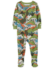 Pyjama 1 pièce à pieds en coton ajusté à imprimé de dinosaure vert Carter’s