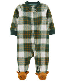 Carter's Moose Two Way Zip Fleece Sleep and Play Pajamas Green  3M