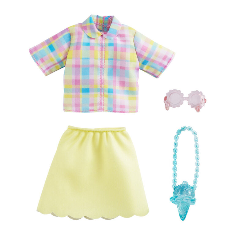 ​Barbie Fashion Pack with Pastel Plaid Top, Yellow Skirt, Circle Sunglasses and Ice Cream Purse