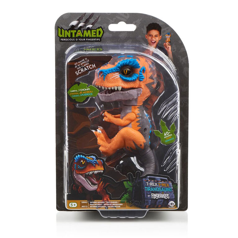 T-Rex sauvage par Fingerlings - Scratch (Orange) - Dinosaure interactif à collectionner - par WowWee.