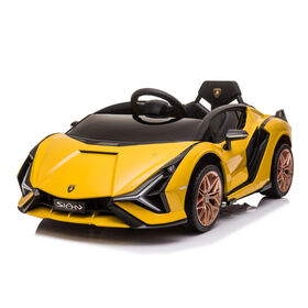 KidsVip 12V Kids and Toddlers Lamborghini Sian 4WD Ride on Car w/Remote Control - Yellow - English Edition