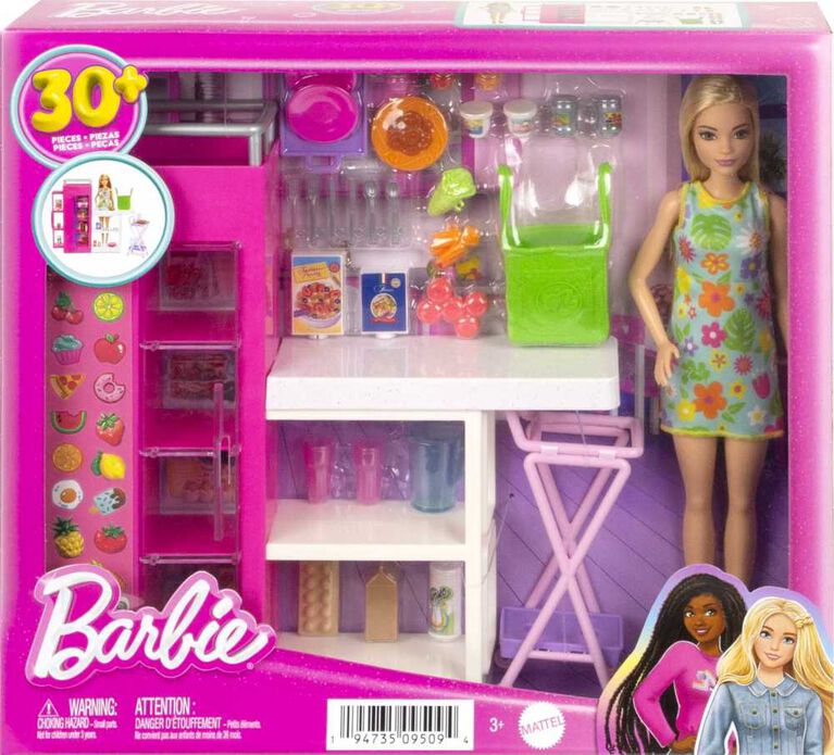 Barbie Doll and Ultimate Pantry Playset, Barbie Kitchen Add-On with 30+ Food-Themed Pieces