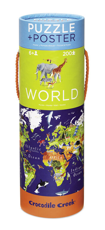 Crocodile Creek - World Map 200 piece Jigsaw Puzzle and Matching Poster - Édition anglaise