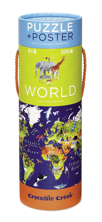 Crocodile Creek - World Map 200 piece Jigsaw Puzzle and Matching Poster - English Edition