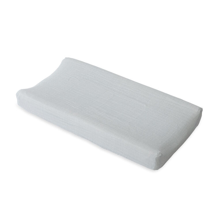 Red Rover - Cotton Muslin Changing Pad Cover -  Grey Micro Stripe - R Exclusive