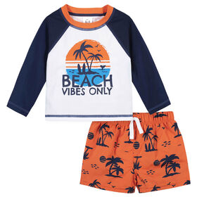 Gerber - 2-Piece Baby & Toddler Vacation Vibes Rash Guard & Swim Trunks Set - 3T