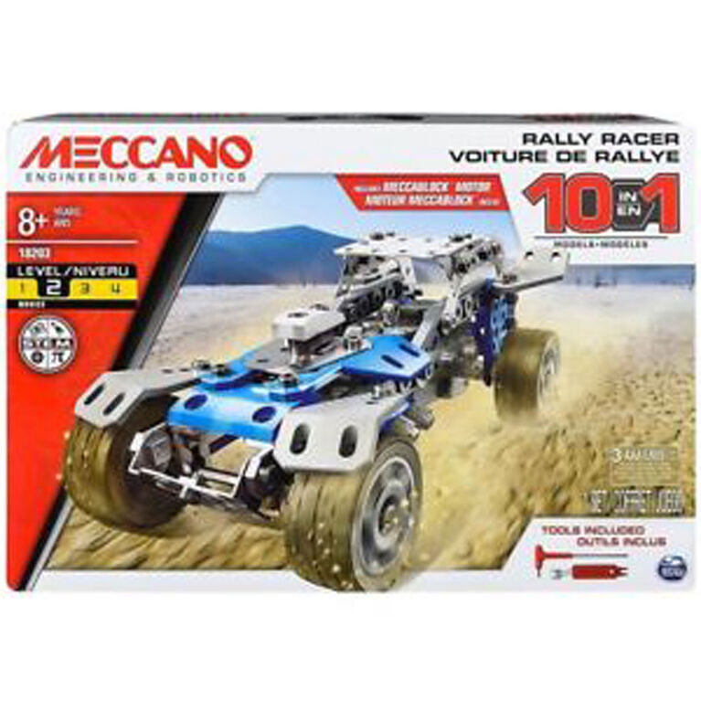 Meccano - Voiture de rallye à construire 10 en 1 de la gamme STIM avec  roues et pièces mobiles