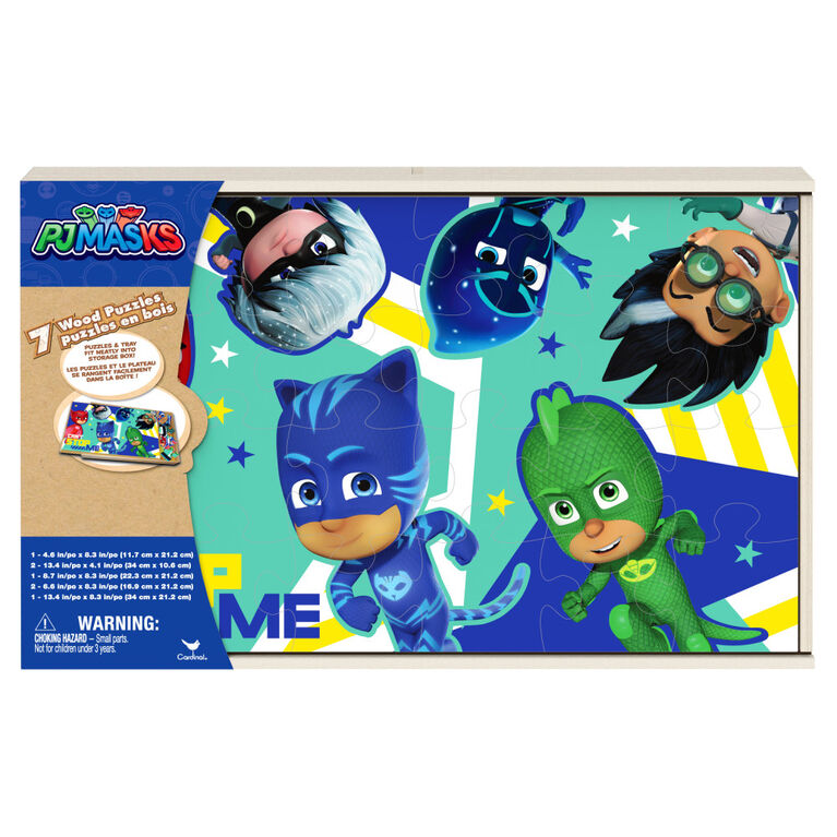 PJ Masks Jigsaw Puzzles for Kids, Set of 7 Wood Puzzles with Storage Box