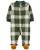 Carter's Moose Two Way Zip Fleece Sleep and Play Pajamas Green  NB