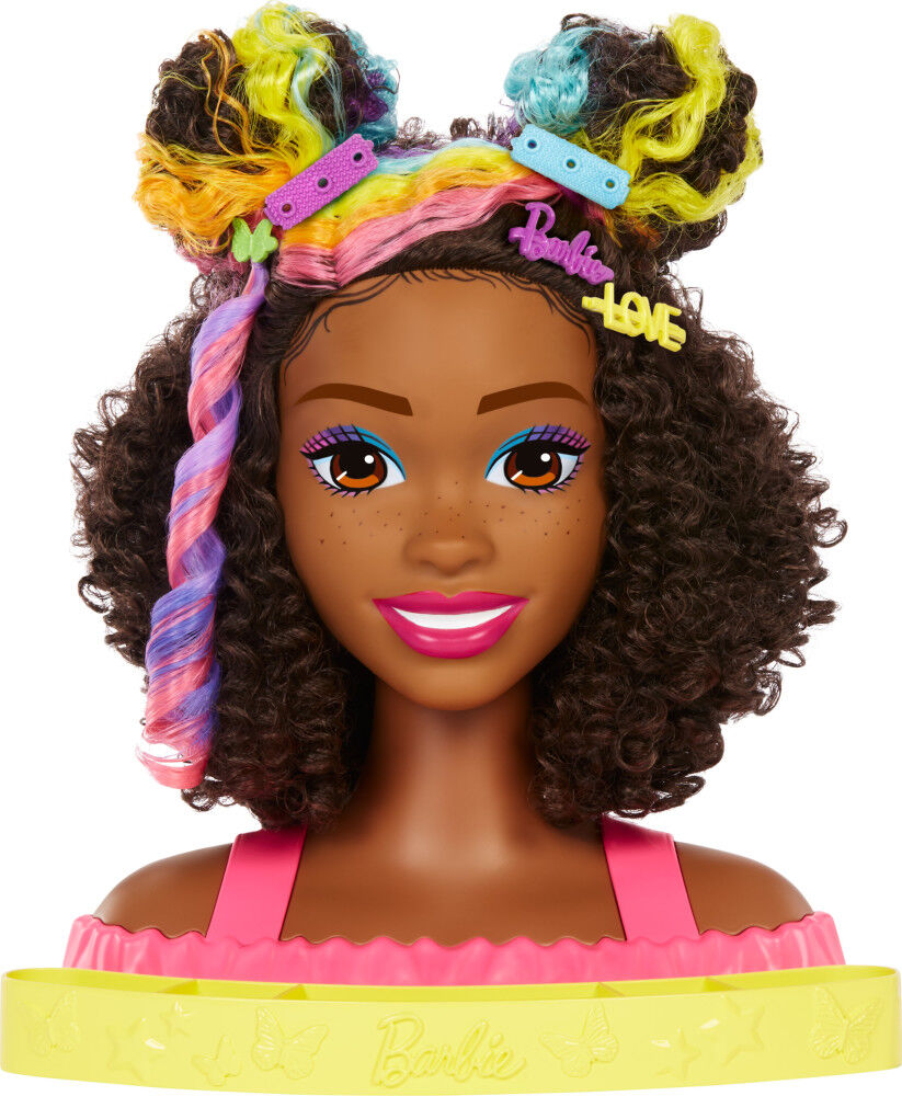 Barbie Deluxe Styling Head with Color Reveal Accessories and Curly Brown Rainbow Hair Toys R Us Canada