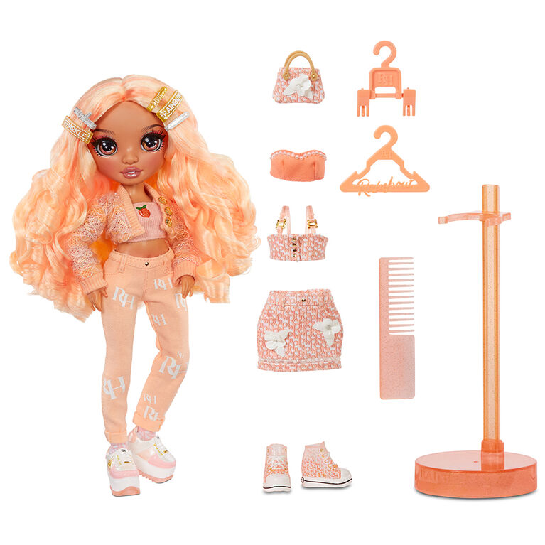 Rainbow High Georgia Bloom - Poupée-mannequin pêche (orange clair) avec 2  tenues à agencer et associer et accessoires de poupée