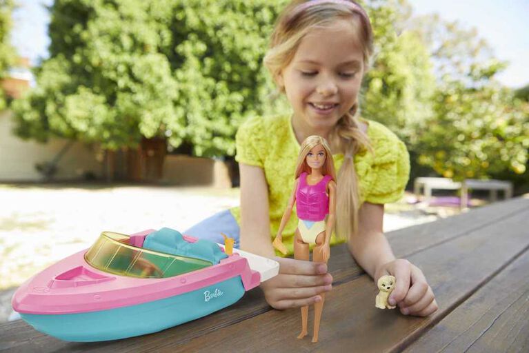 Barbie Doll and Boat with Puppy and Accessories, Floats in Water