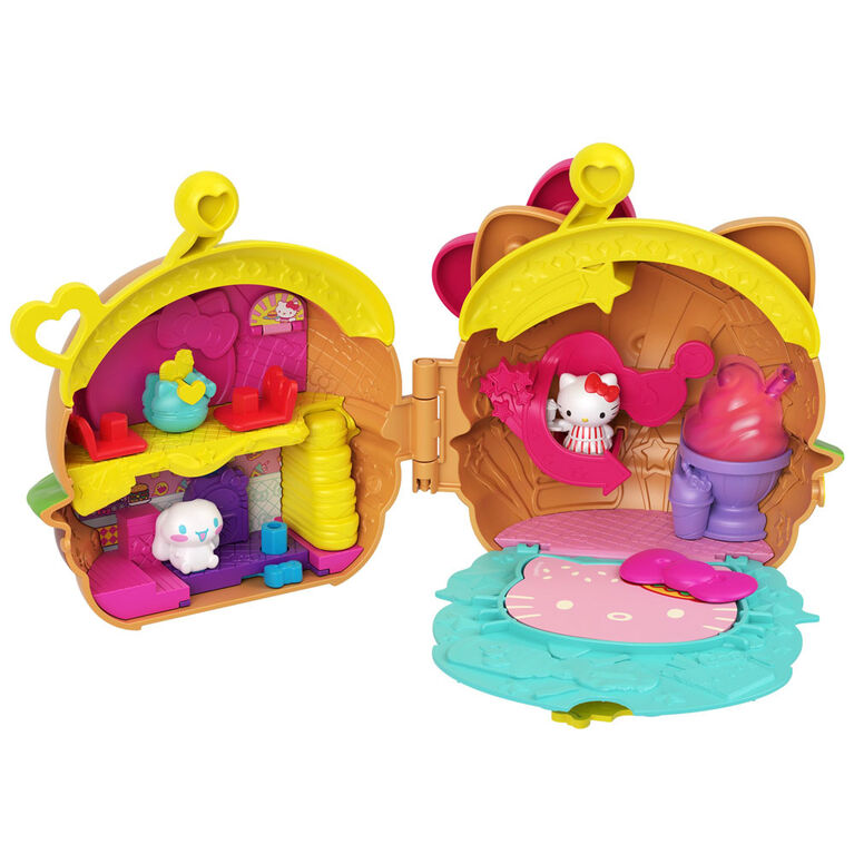 Hello Kitty Hamburger Diner Compact (4.9-in / 12.5-cm) with 2 Sanrio Minis Figures, Stationery Notepad and Accessories