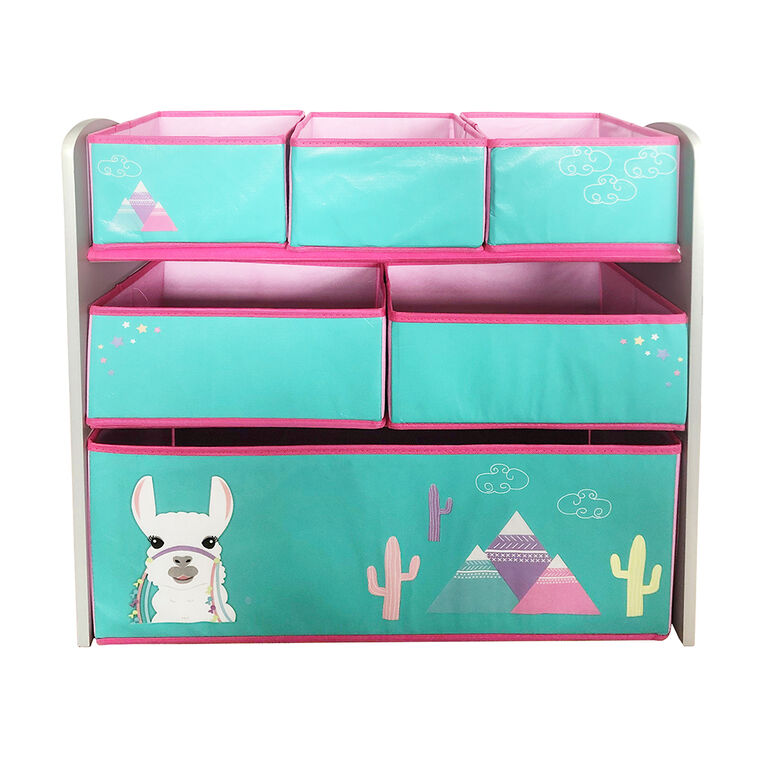 Llama Toy Organizer/Bookshelf with 6 Fabric Bins