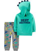 Ensemble 2 pièces kangourou Best Brother et pantalon de jogging à dinosaure Carter's – vert/gris, 12 mois