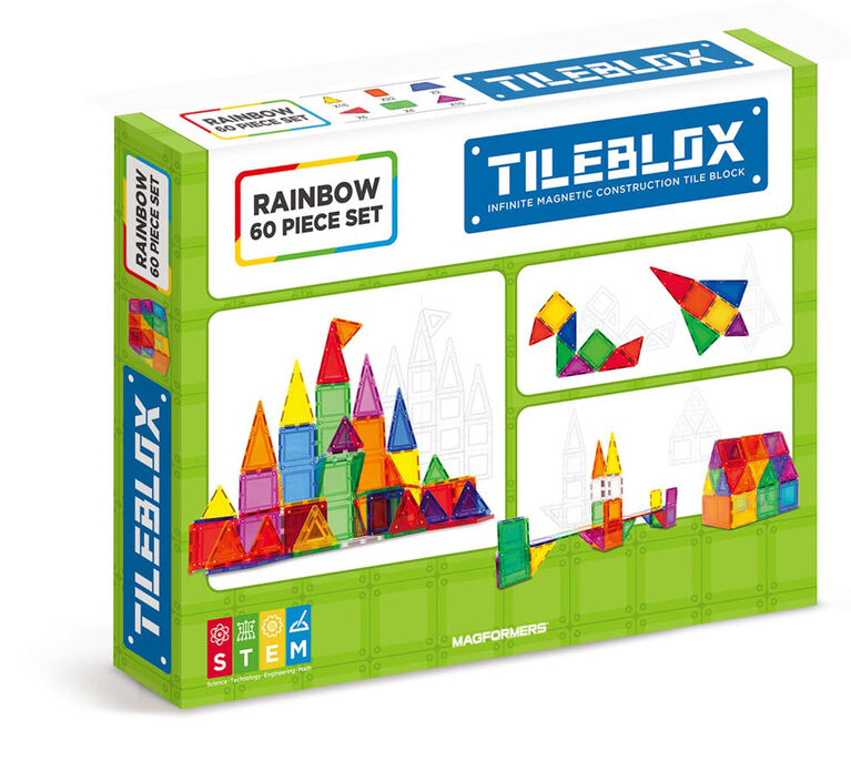 Magformers Ensemble TileBlox Rainbow de 60 pièces - Édition anglaise