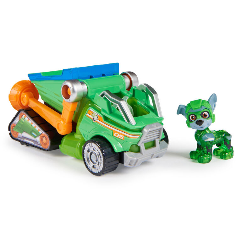 PAW Patrol: The Mighty Movie, Toy Garbage Truck Recycler with Rocky Mighty Pups Action Figure, Lights and Sounds