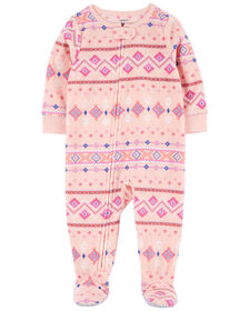 Carter's One Piece Fleece Purple Fair Isle Footed Pajama Pink  2T