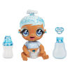 GLITTER BABYZ January Snowflake Baby Doll with 3 magical color changes/ blue hair doll with winter snowflakes on the outfit and reusable diaper, bottle and pacifier