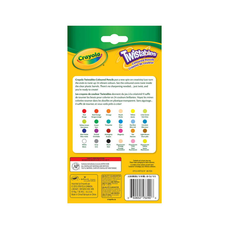 24 crayons de couleur effaçables Twistables