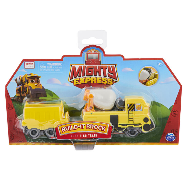 Mighty Express, Petit train Push and Go Brock le b&acirc;tisseur avec wagon de cargaison, jouets pour enfants &agrave; partir de 3 ans