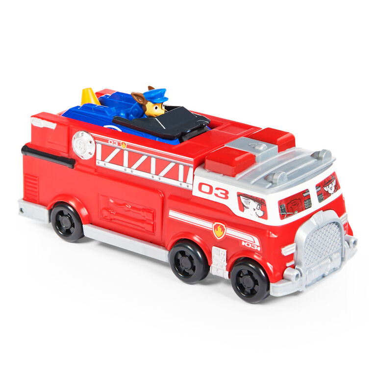 PAW Patrol, True Metal Camion de pompier d'équipe en métal moulé avec voiture de Chase à l'échelle 1:55