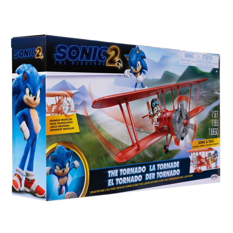 Tornado, le biplane, avec figurines Sonic et Tails du film Sonic le Hérisson 2 