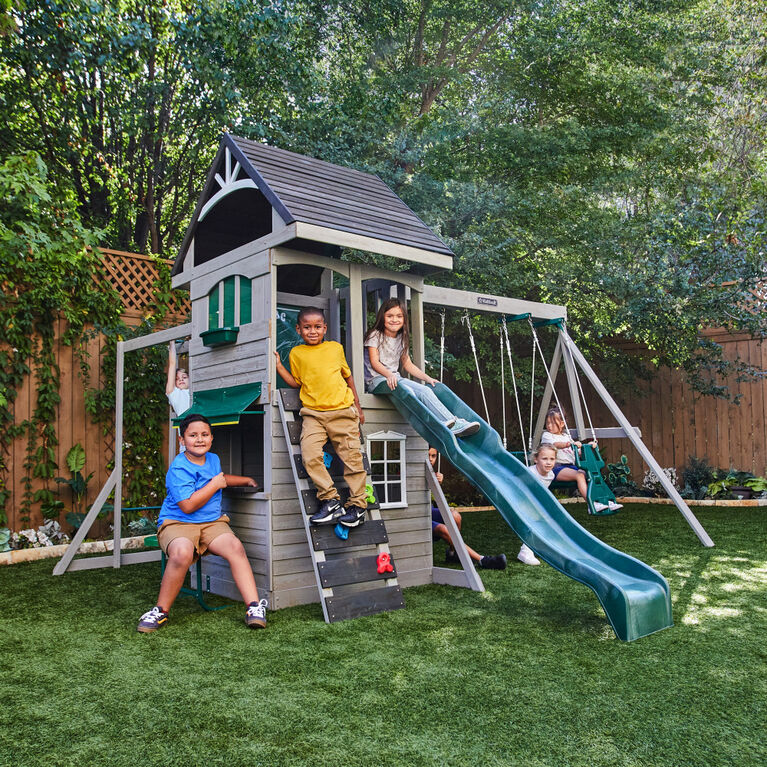 KidKraft River Canyon Wooden Swing Set / Playset with Slide, Glider and Monkey Bars