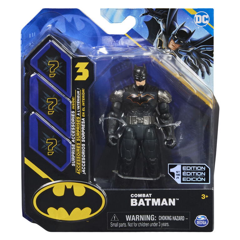 DC Comics, 4-inch Combat Batman Action Figure with 3 Mystery Accessories